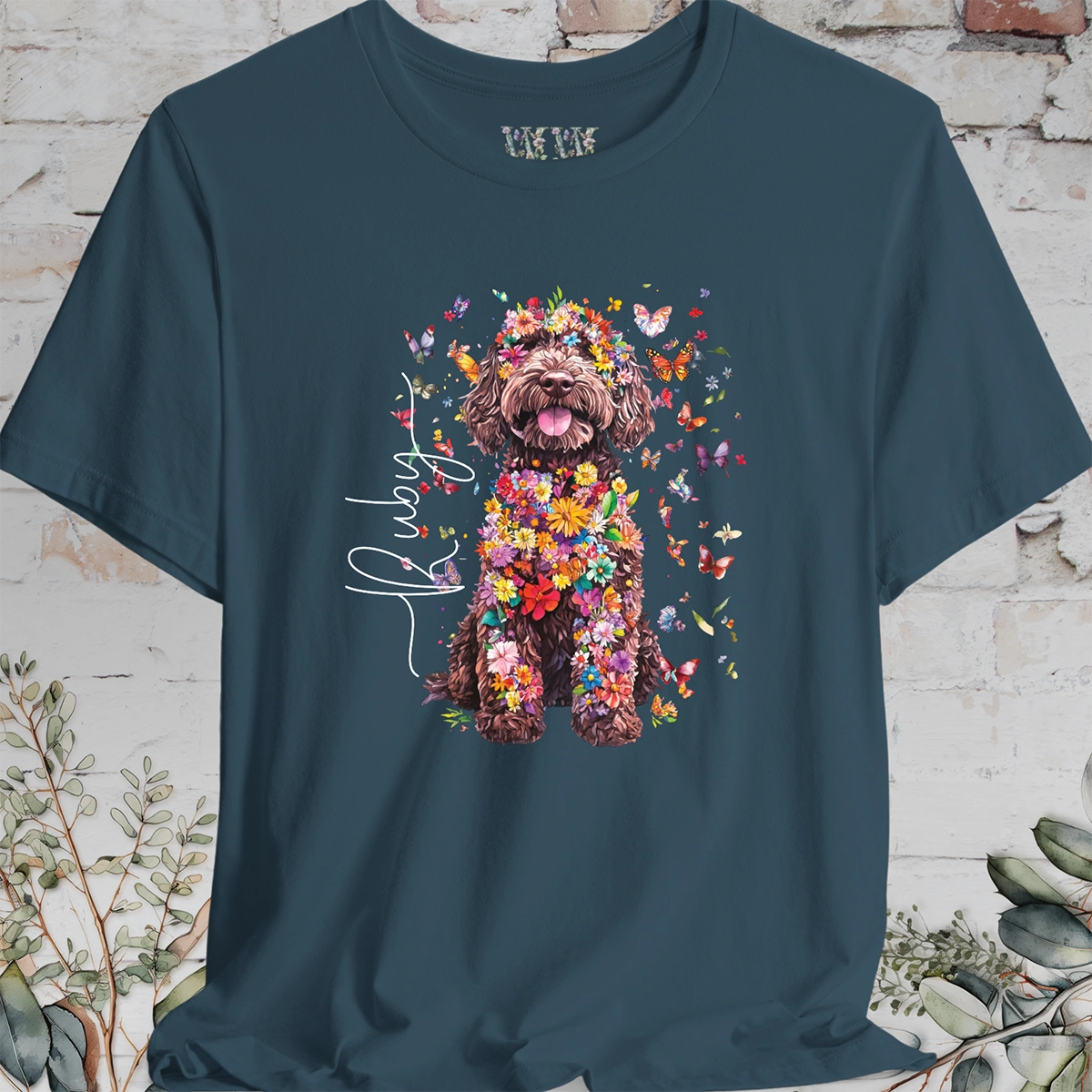 Sheepadoodle #3 Floral Butterfly personalized unisex T shirt