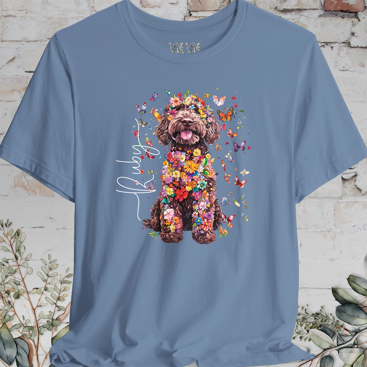 Sheepadoodle #3 Floral Butterfly personalized unisex T shirt