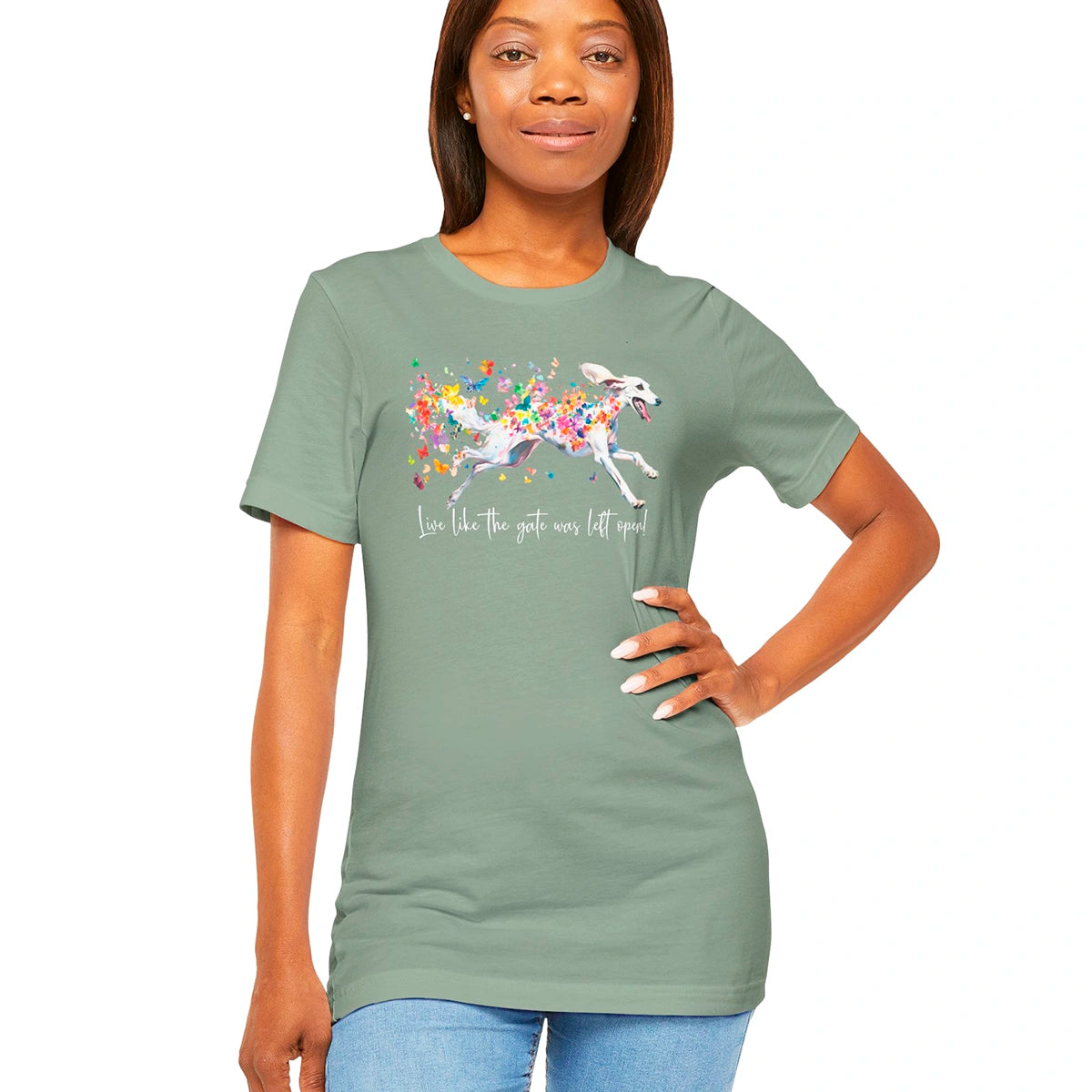 Saluki #1 "Live like the gate was left open" Unisex T shirt