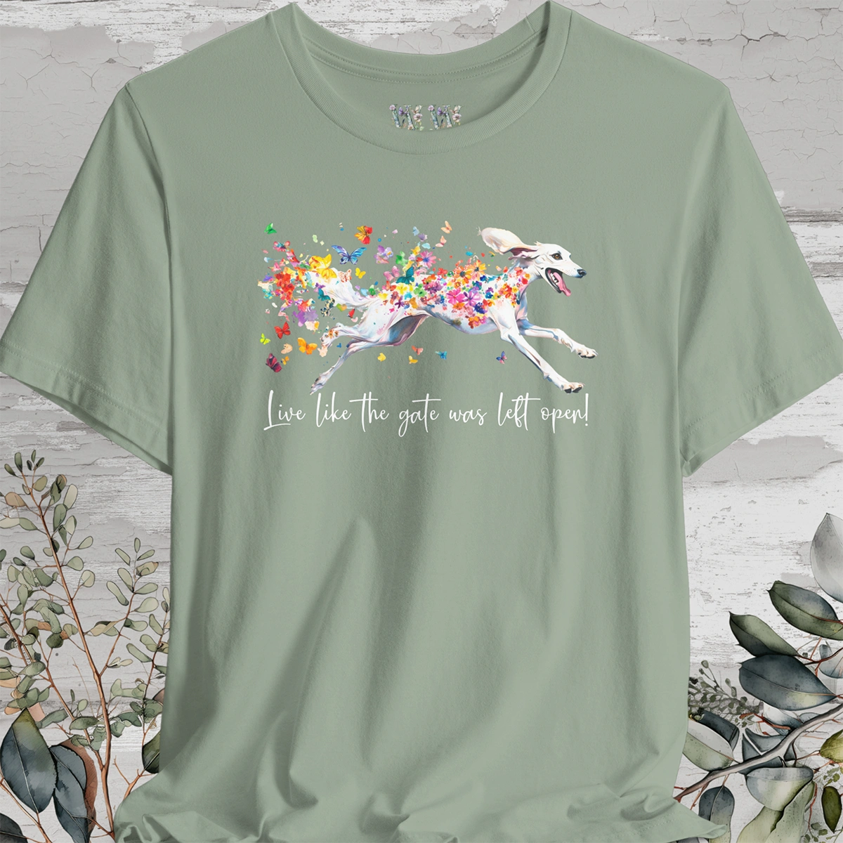 Saluki #1 "Live like the gate was left open" Unisex T shirt