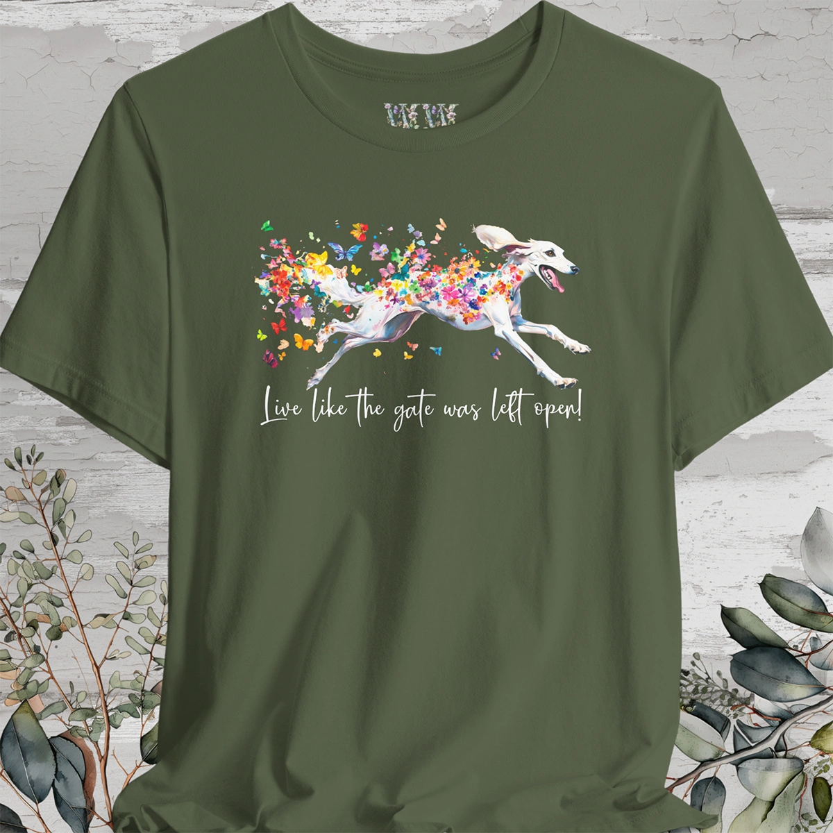 Saluki #1 "Live like the gate was left open" Unisex T shirt
