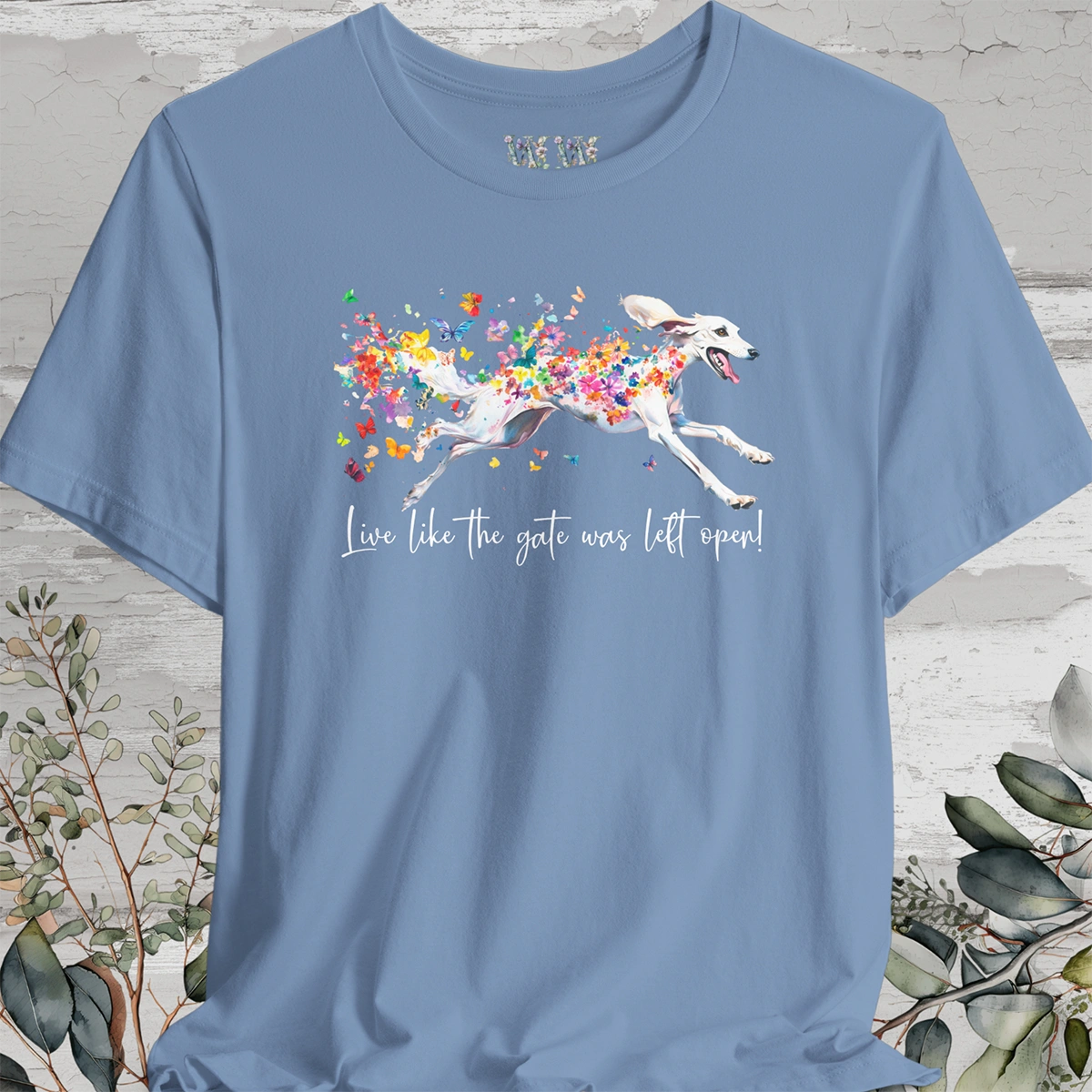 Saluki #1 "Live like the gate was left open" Unisex T shirt