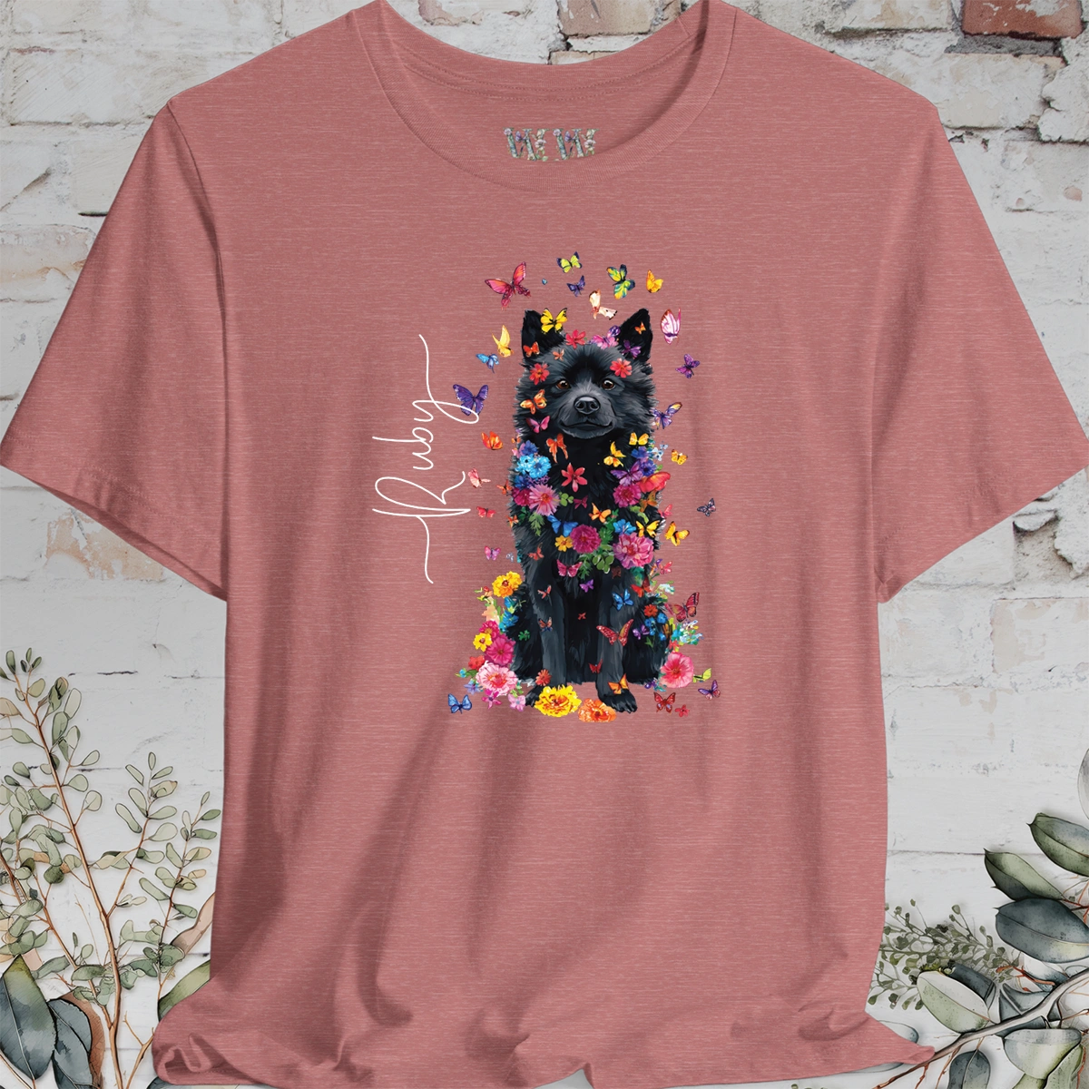 Schipperke #2 Floral Butterfly personalized unisex T shirt