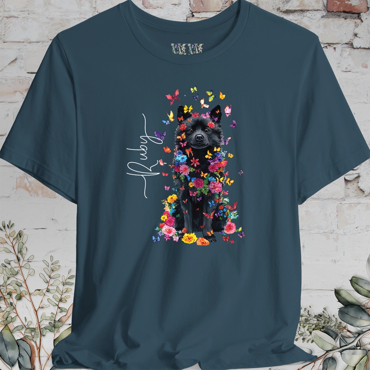 Schipperke #2 Floral Butterfly personalized unisex T shirt