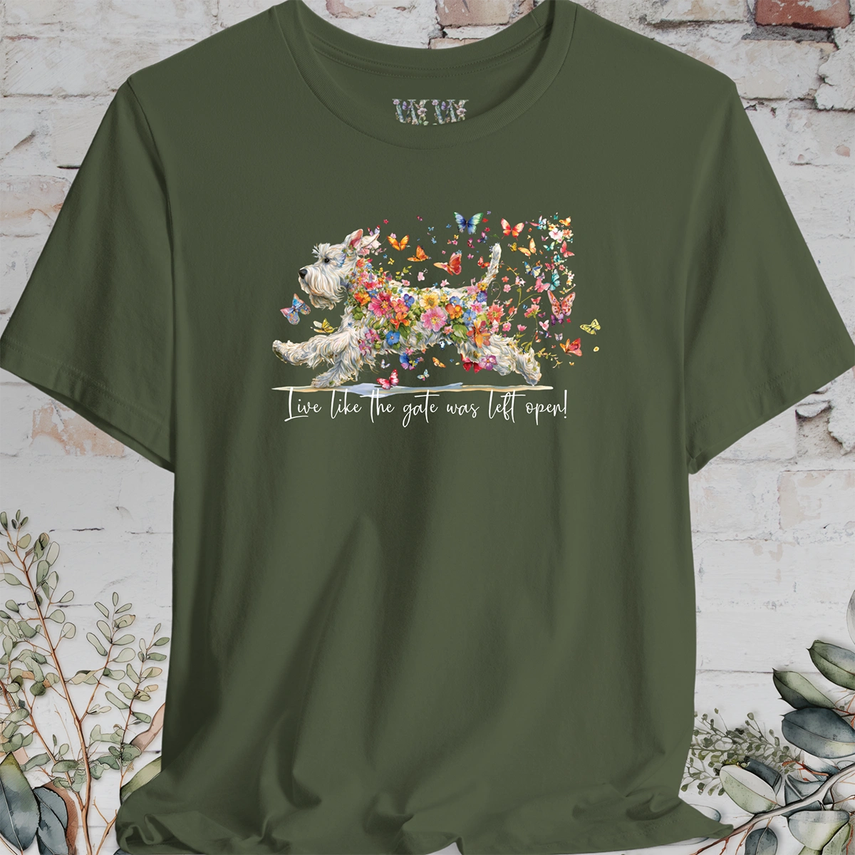 Schnauzer #2 "Live like the gate was left open" T shirt