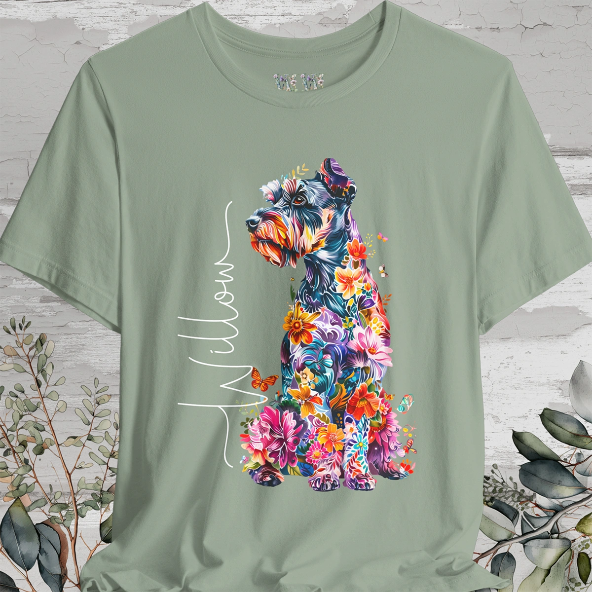 Schnauzer Floral Personalized T shirt