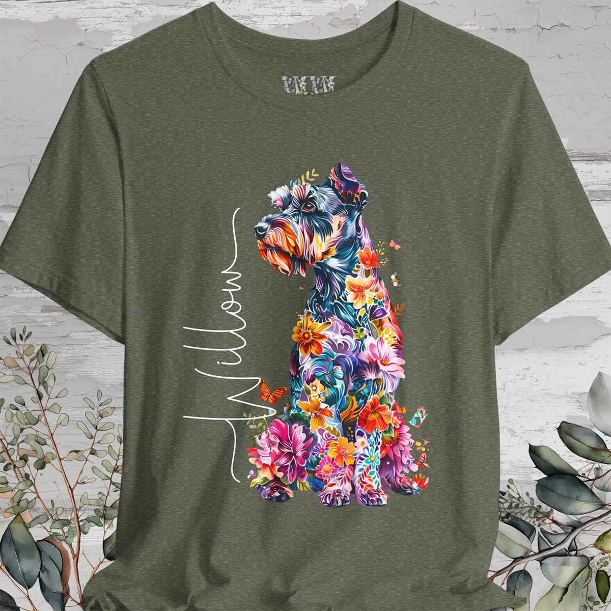 Schnauzer Floral Personalized T shirt