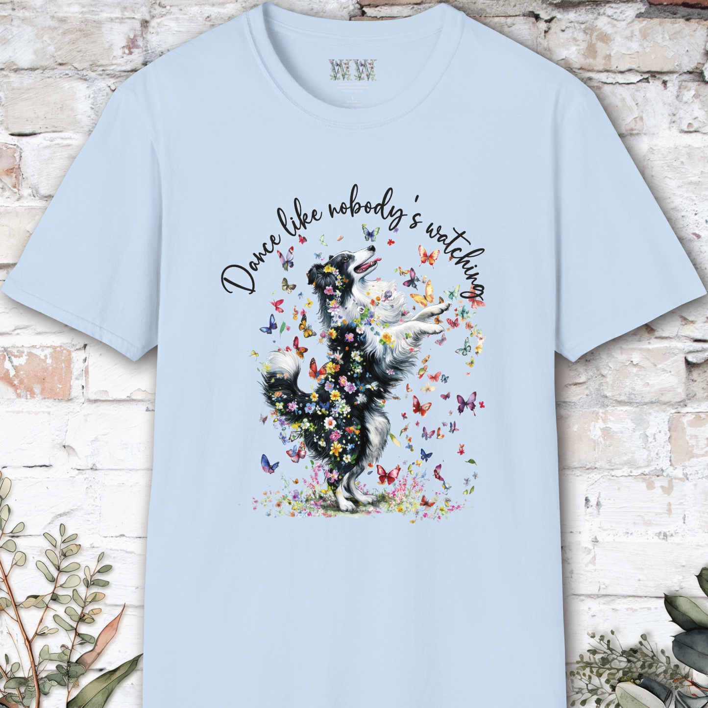 Shetland Sheepdog (Black & White Sheltie) #1 "Dance like nobody's watching" unisex T shirt