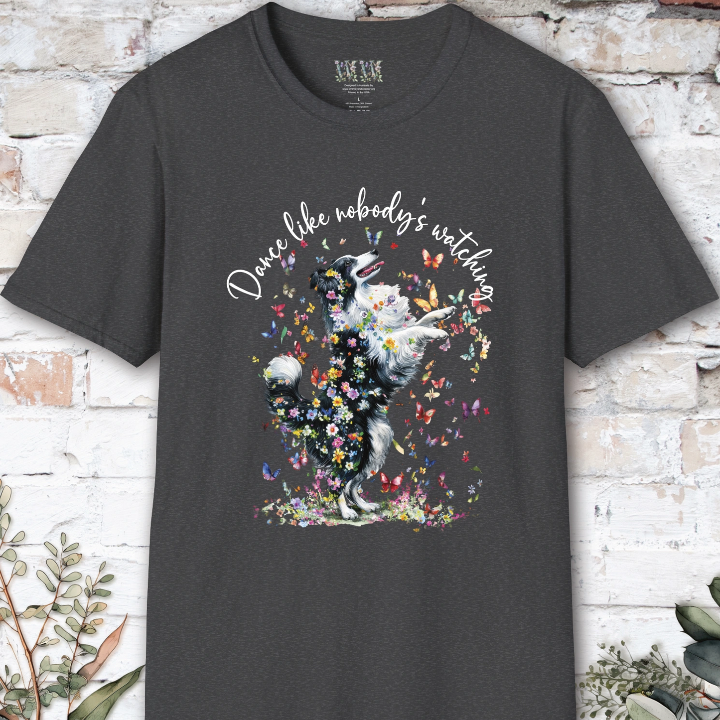 Shetland Sheepdog (Black & White Sheltie) #1 "Dance like nobody's watching" unisex T shirt