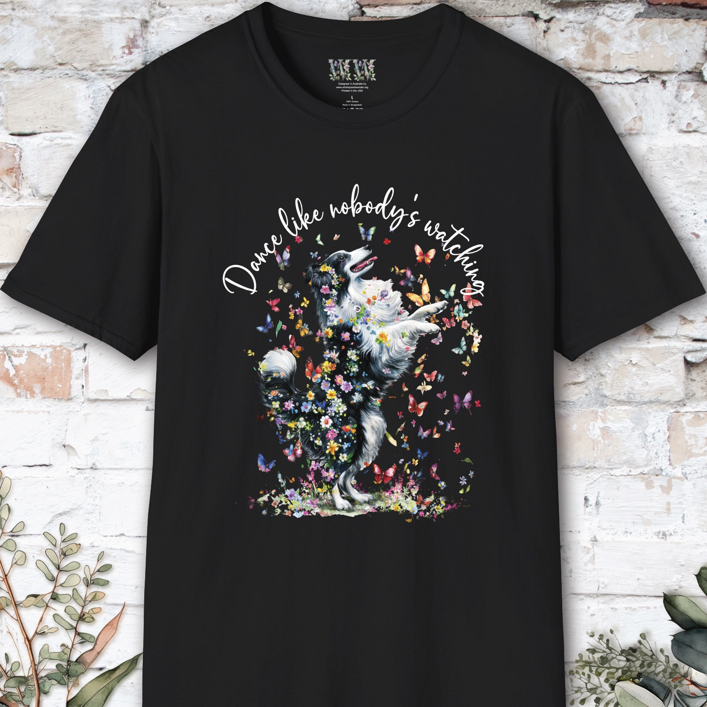 Shetland Sheepdog (Black & White Sheltie) #1 "Dance like nobody's watching" unisex T shirt