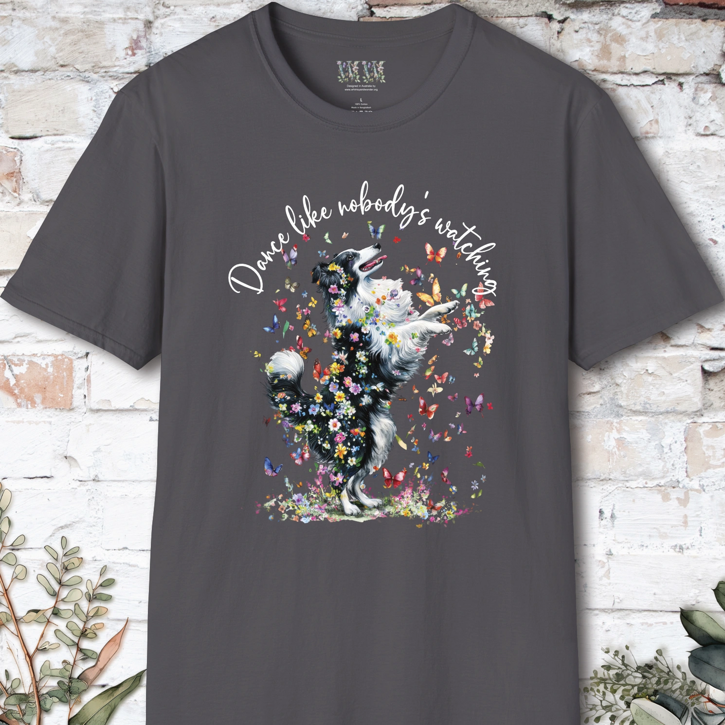 Shetland Sheepdog (Black & White Sheltie) #1 "Dance like nobody's watching" unisex T shirt