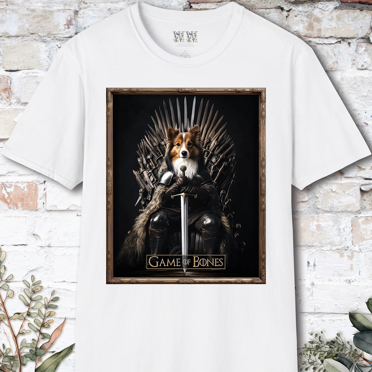 Shetland Sheepdog Game of Bones, Unisex T shirt