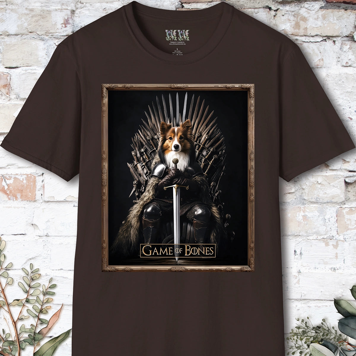 Shetland Sheepdog Game of Bones, Unisex T shirt