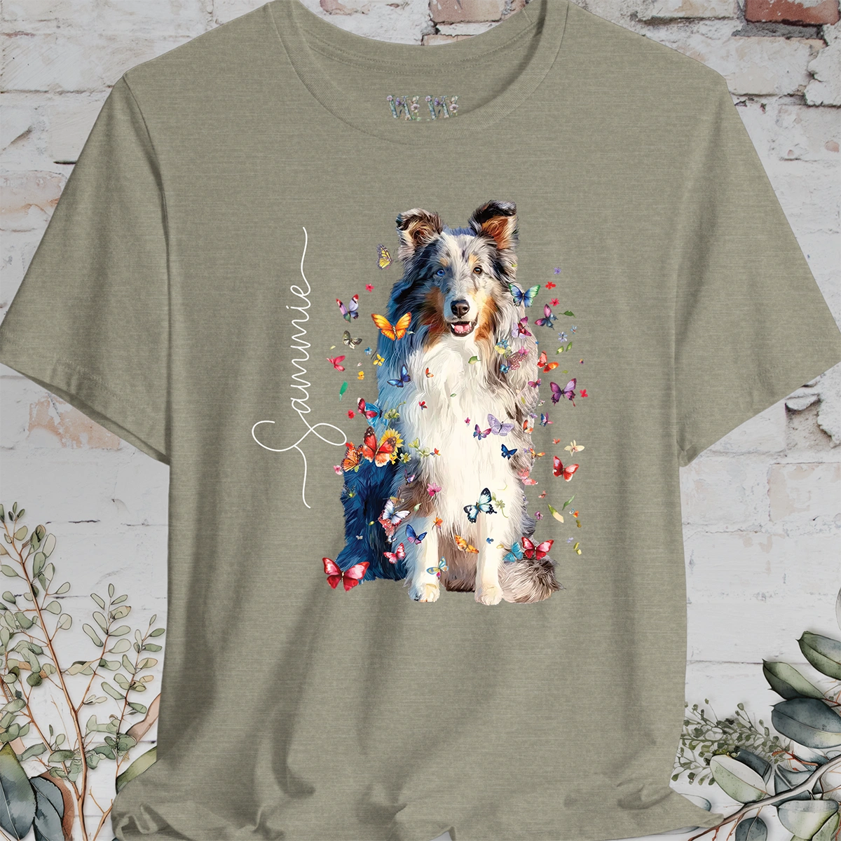 Shetland Sheepdog #2 Floral Butterfly Personalized T shirt