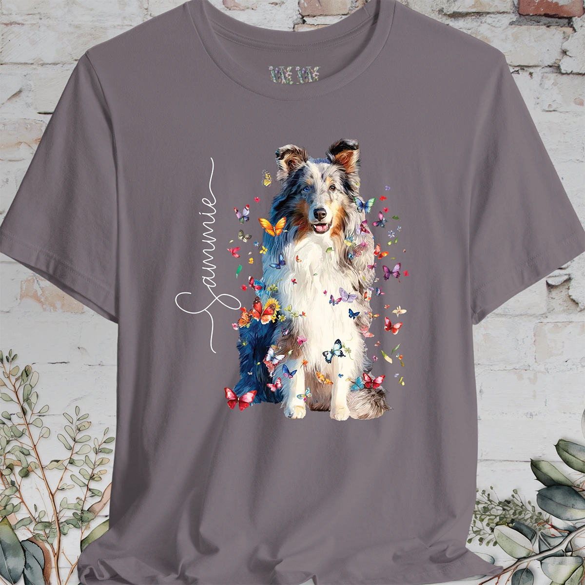 Shetland Sheepdog #2 Floral Butterfly Personalized T shirt