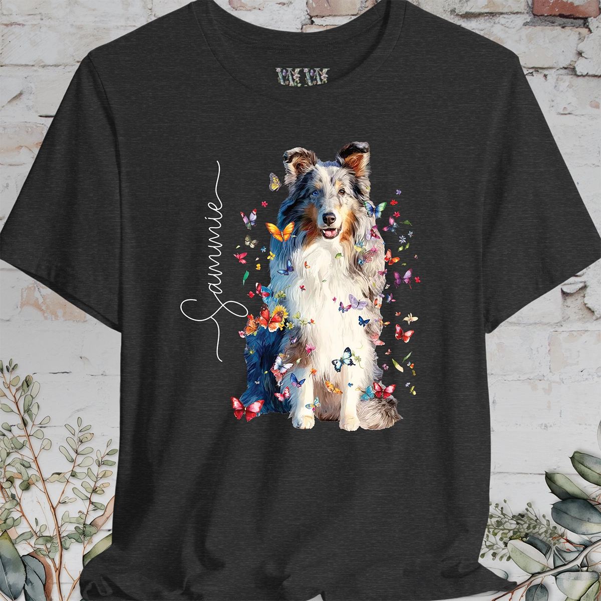 Shetland Sheepdog #2 Floral Butterfly Personalized T shirt