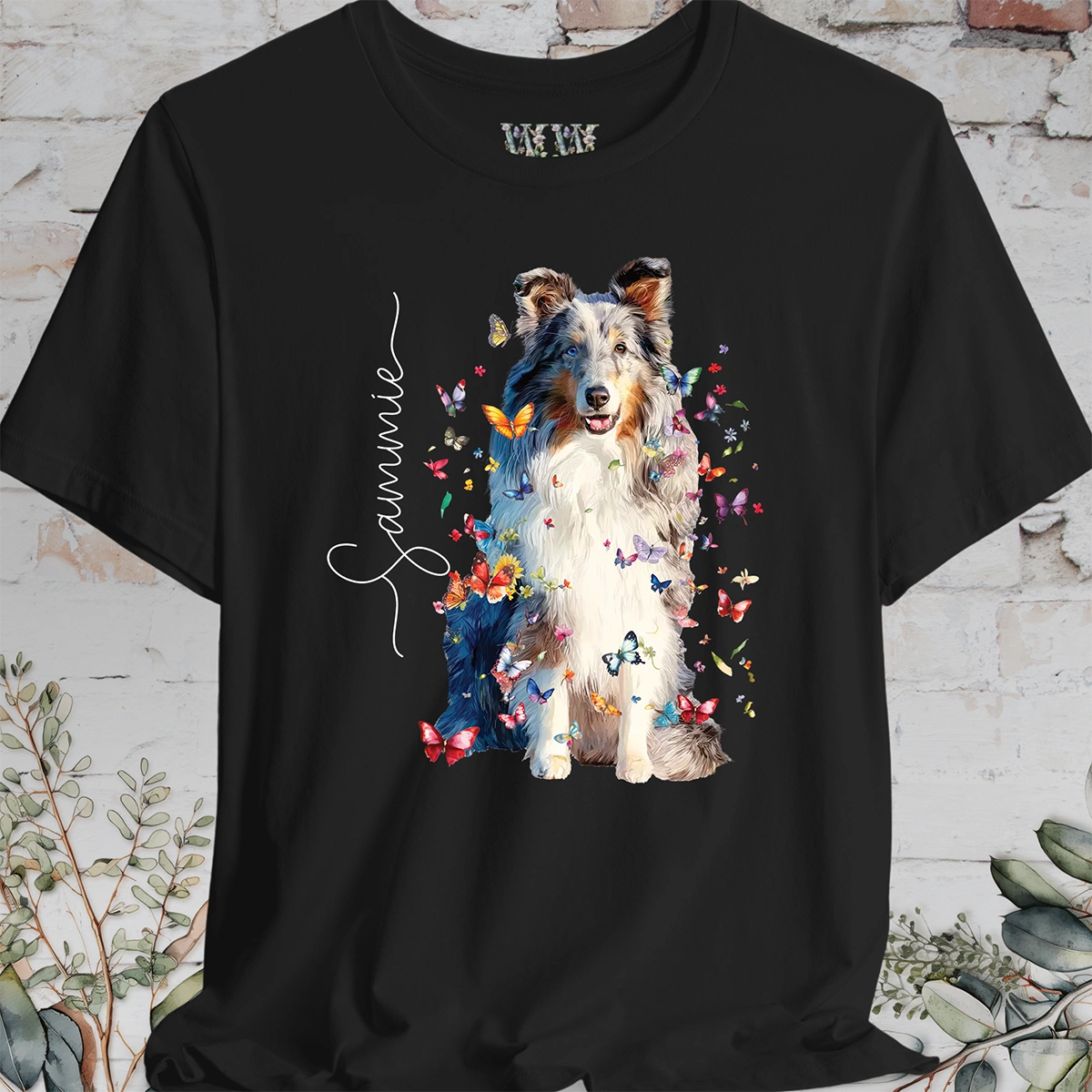 Shetland Sheepdog #2 Floral Butterfly Personalized T shirt
