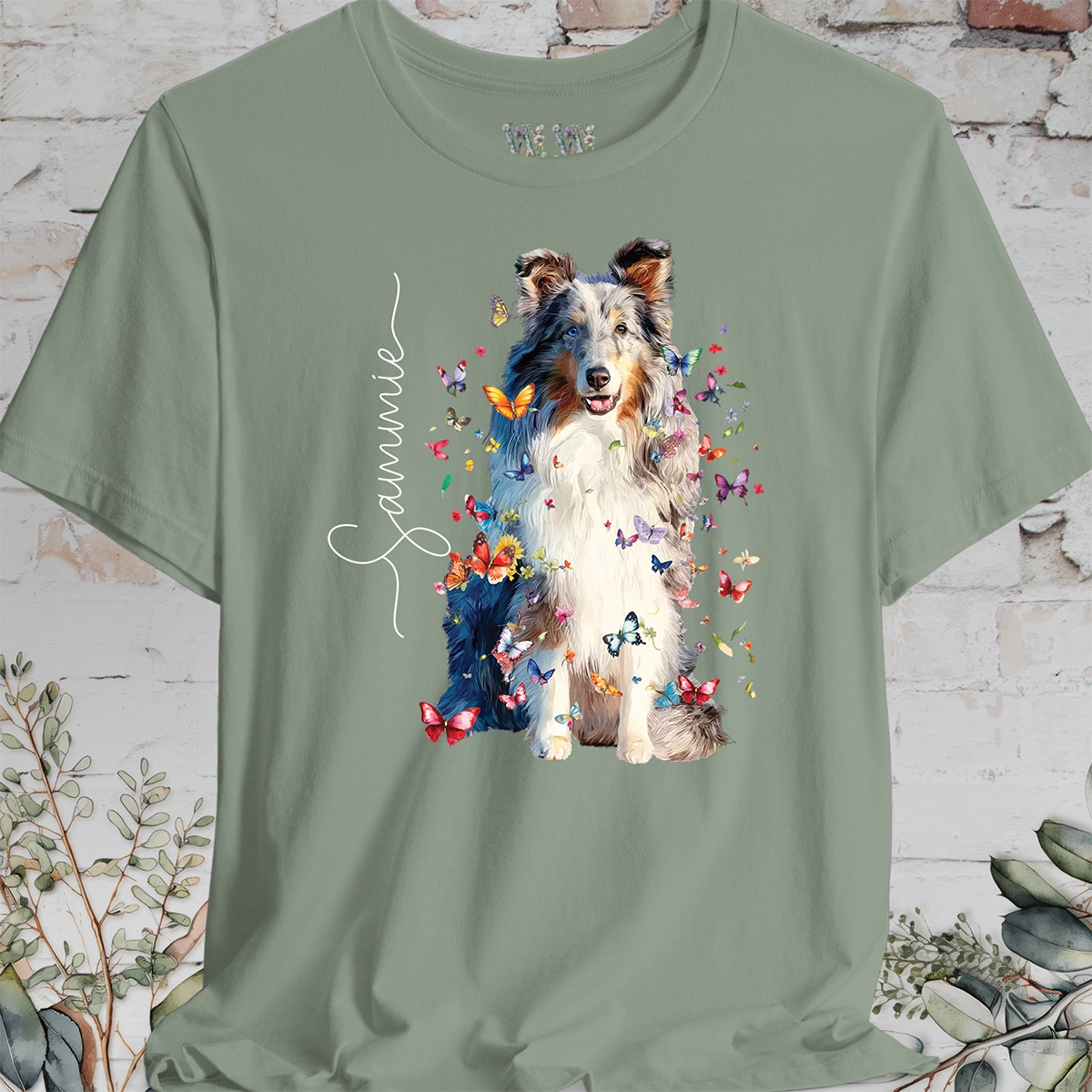 Shetland Sheepdog #2 Floral Butterfly Personalized T shirt