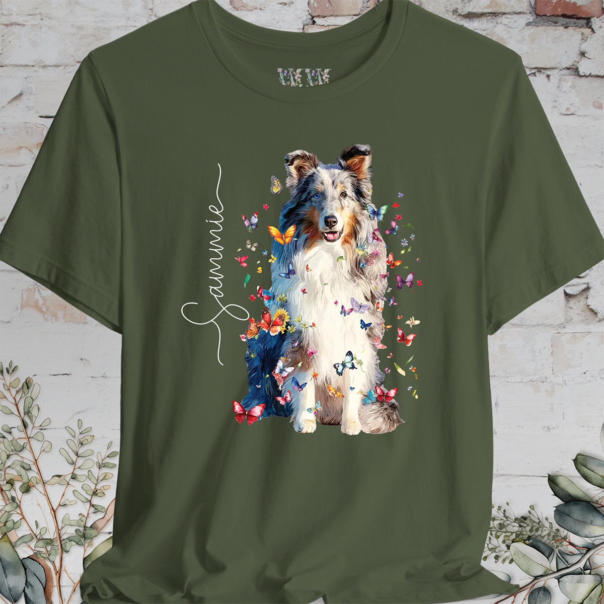 Shetland Sheepdog #2 Floral Butterfly Personalized T shirt