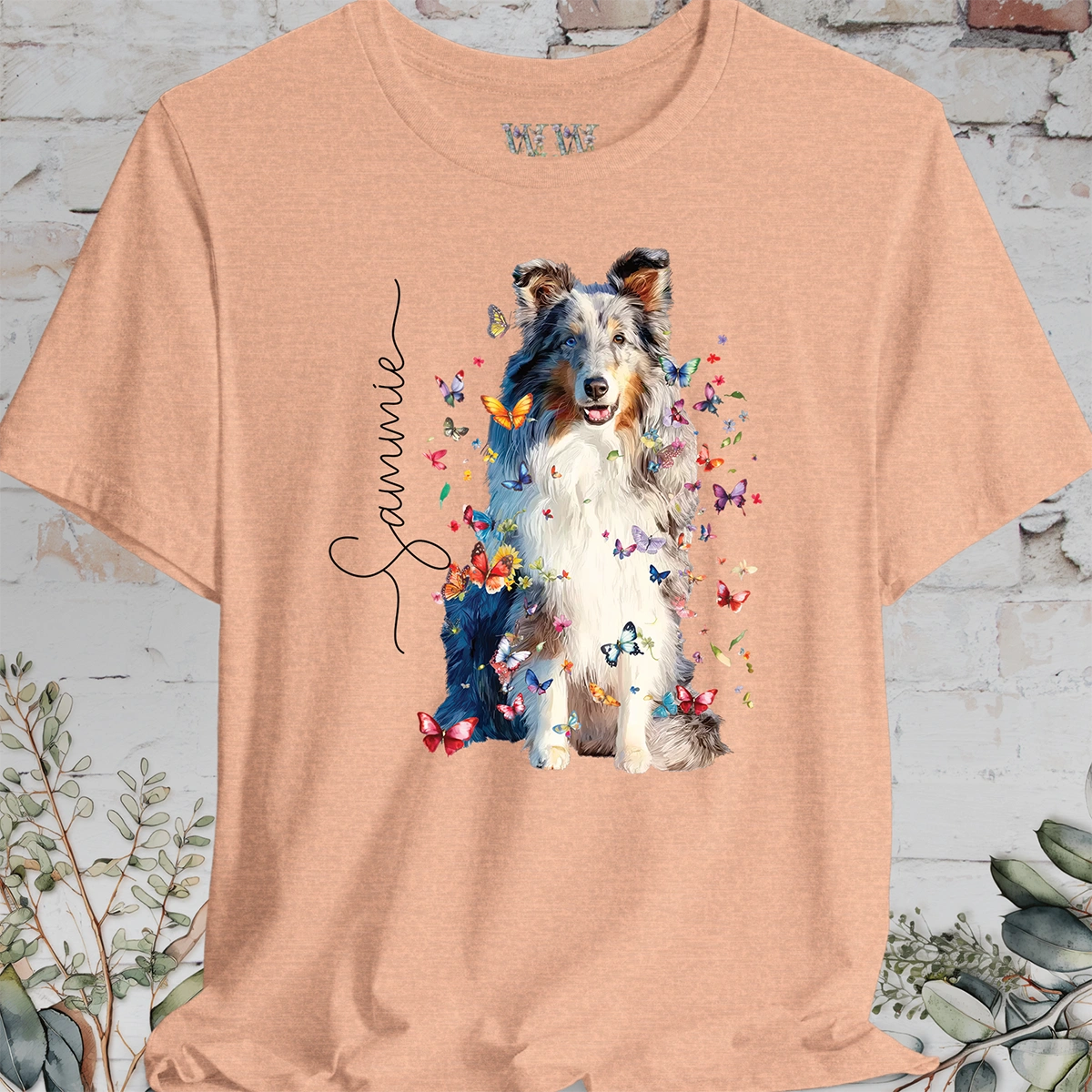 Shetland Sheepdog #2 Floral Butterfly Personalized T shirt