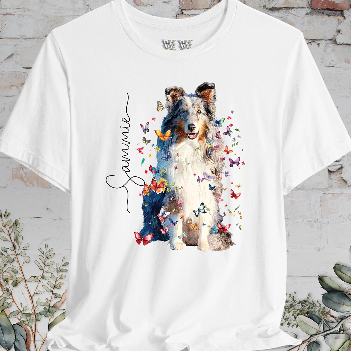 Shetland Sheepdog #2 Floral Butterfly Personalized T shirt