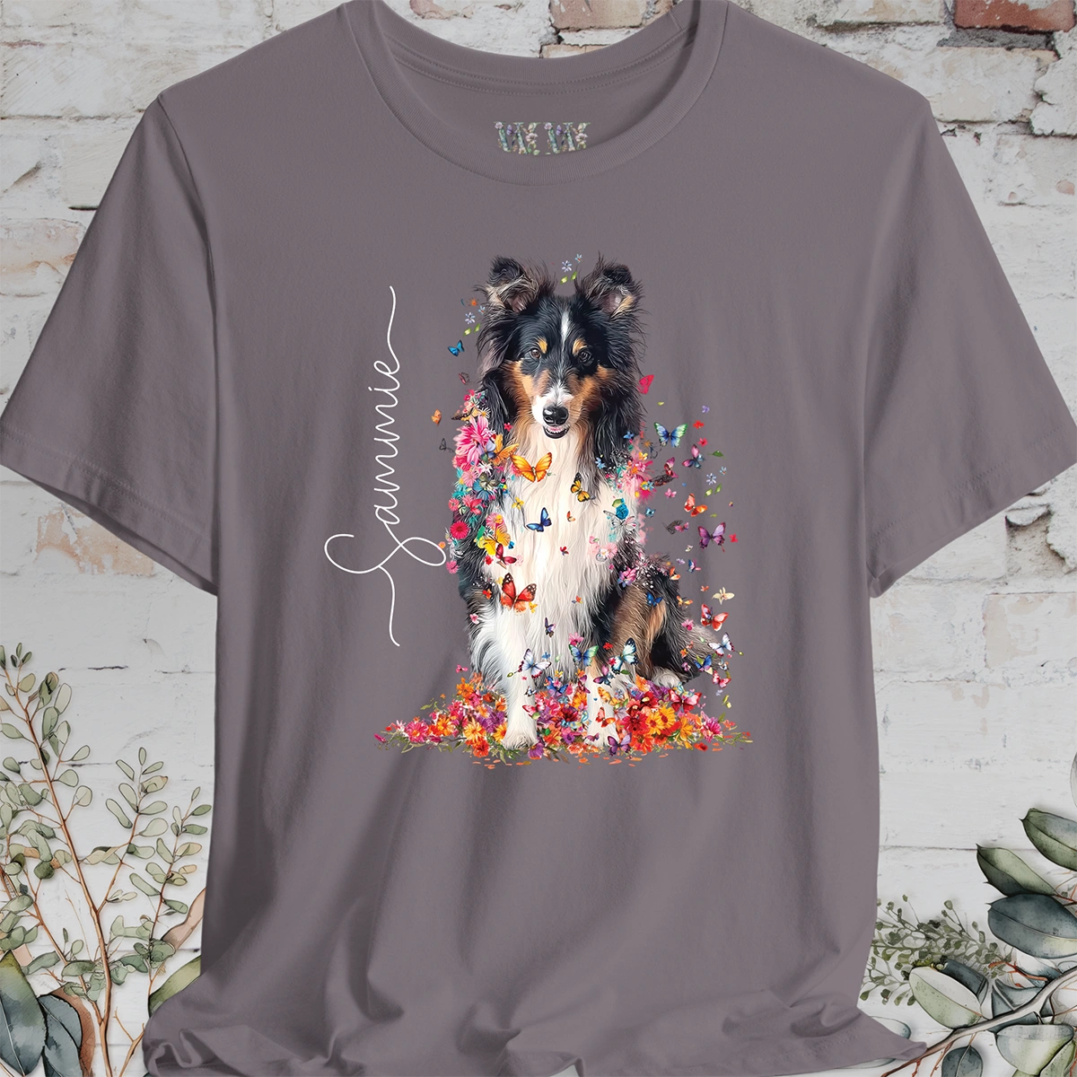 Shetland Sheepdog #3 Floral Butterfly Personalized T shirt