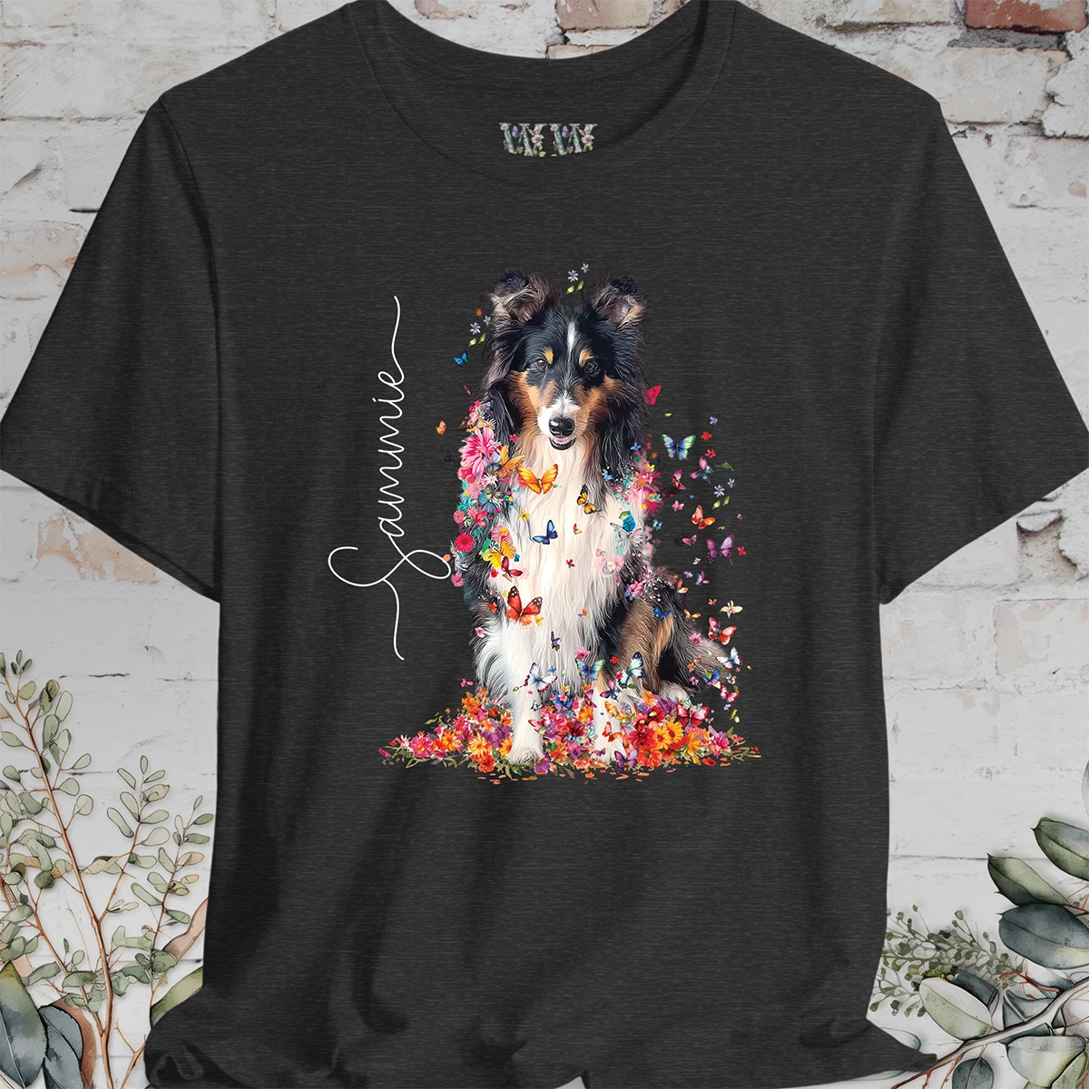 Shetland Sheepdog #3 Floral Butterfly Personalized T shirt