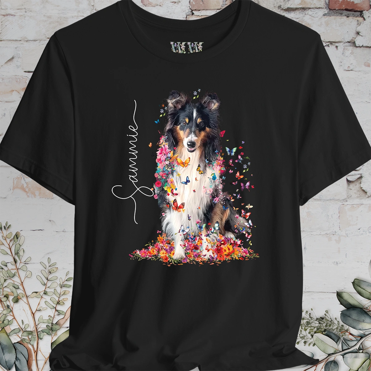 Shetland Sheepdog #3 Floral Butterfly Personalized T shirt