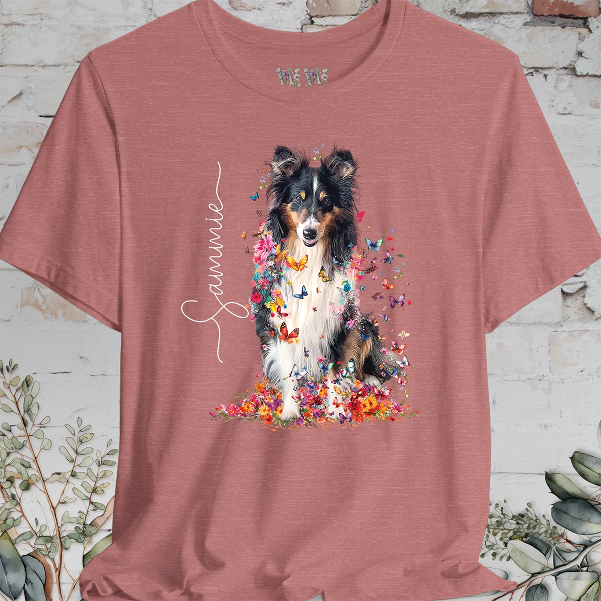 Shetland Sheepdog #3 Floral Butterfly Personalized T shirt