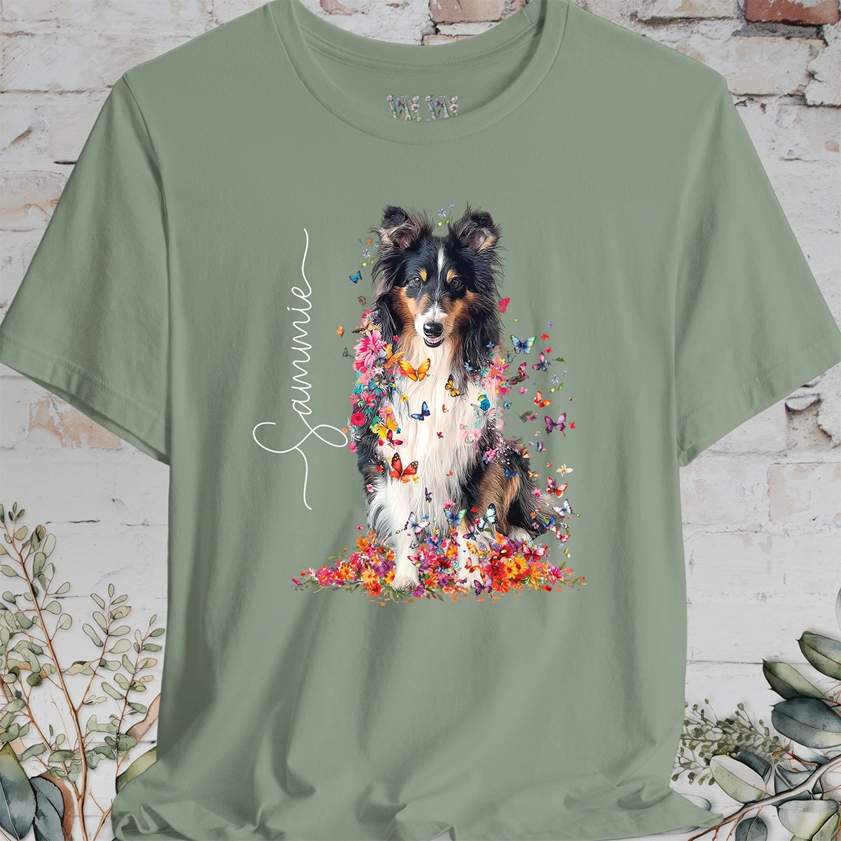 Shetland Sheepdog #3 Floral Butterfly Personalized T shirt