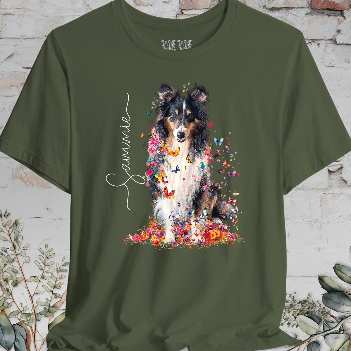 Shetland Sheepdog #3 Floral Butterfly Personalized T shirt