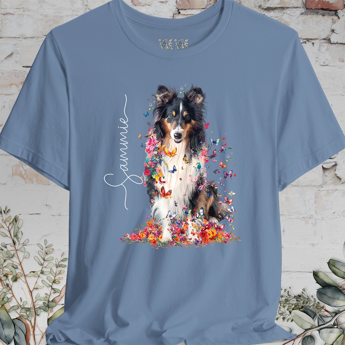 Shetland Sheepdog #3 Floral Butterfly Personalized T shirt