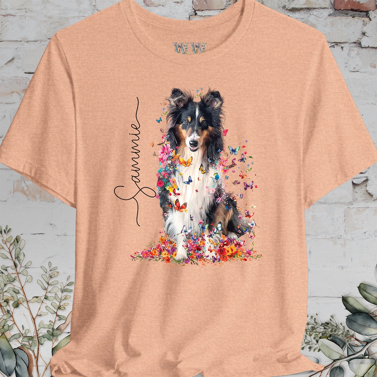 Shetland Sheepdog #3 Floral Butterfly Personalized T shirt