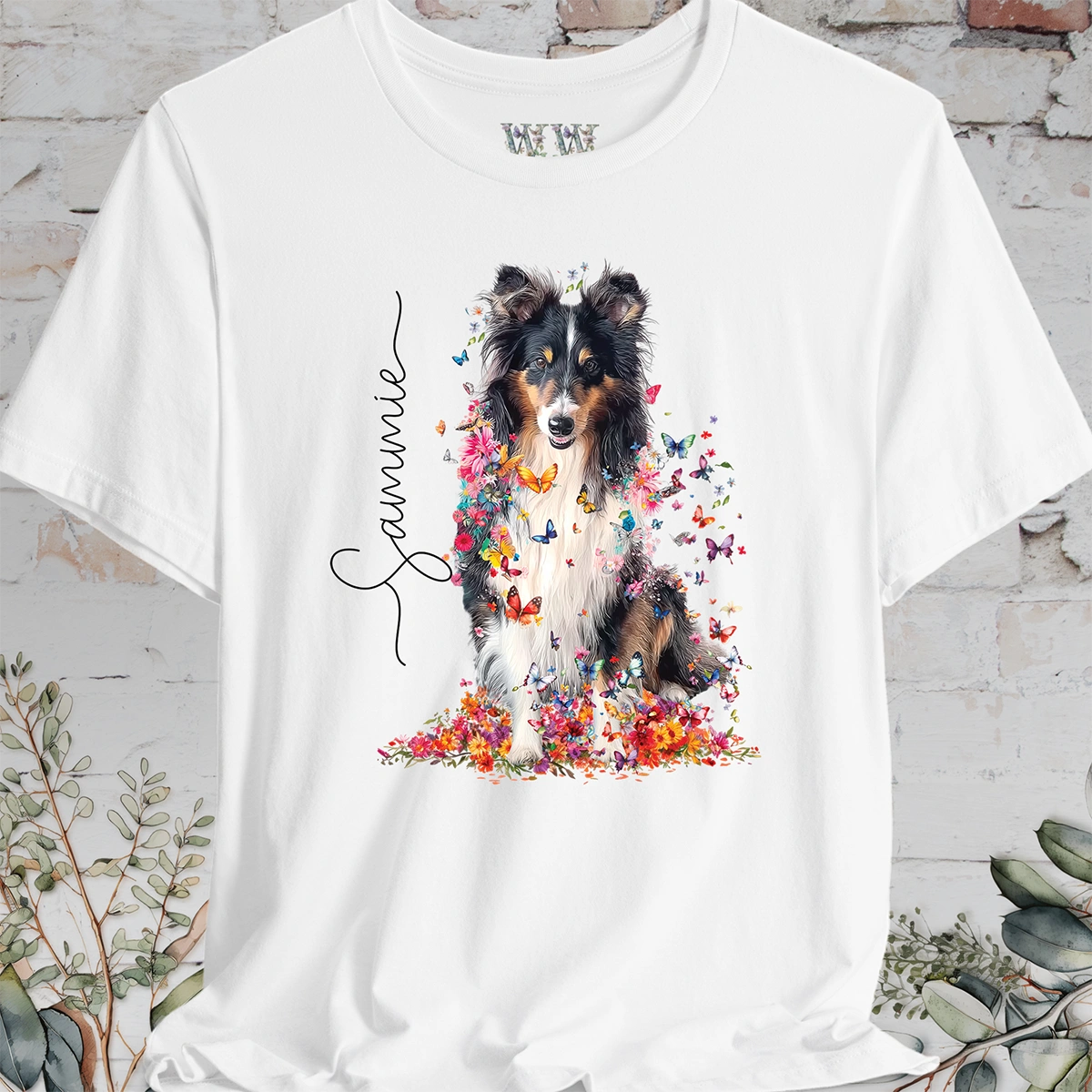Shetland Sheepdog #3 Floral Butterfly Personalized T shirt
