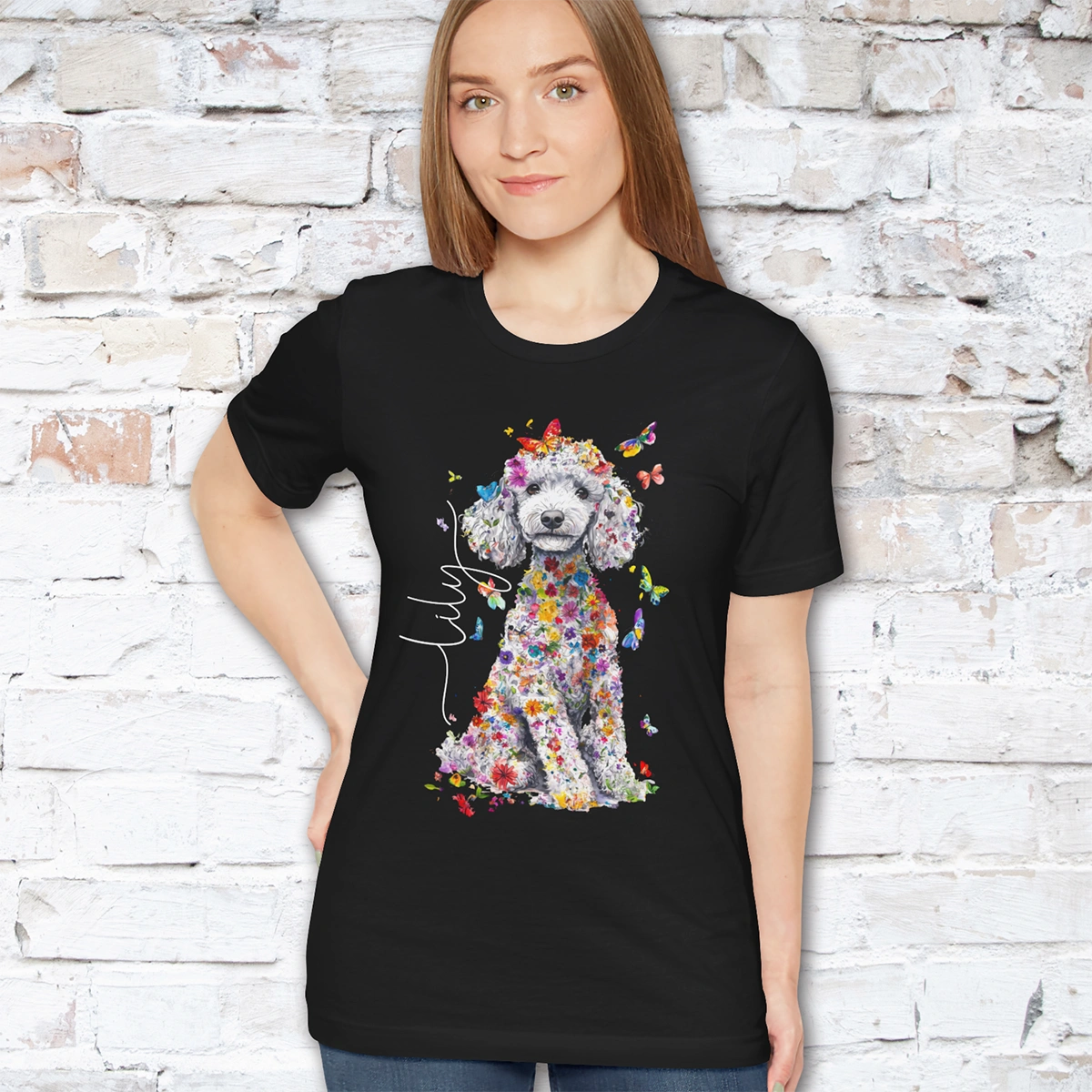 Silver Poodle Floral Personalized T shirt