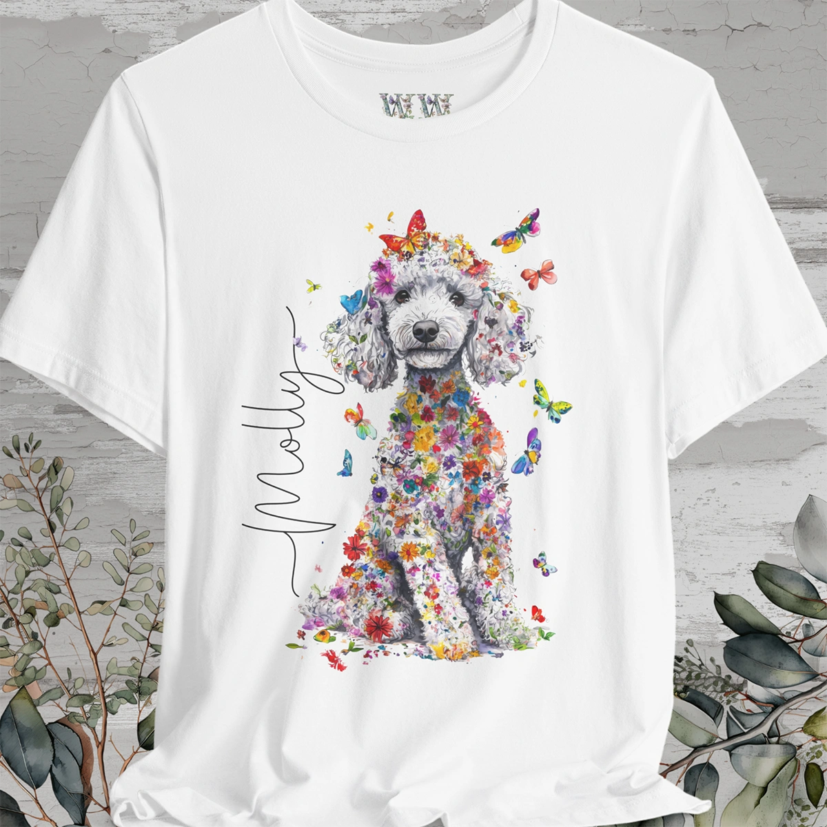 Silver Poodle Floral Personalized T shirt