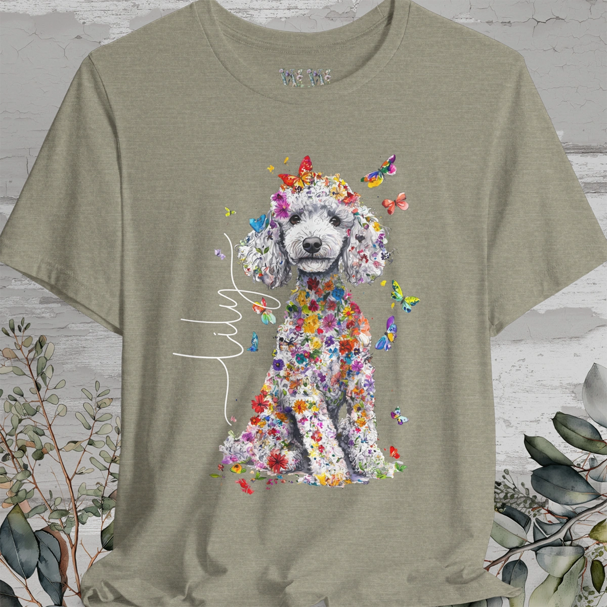 Silver Poodle Floral Personalized T shirt