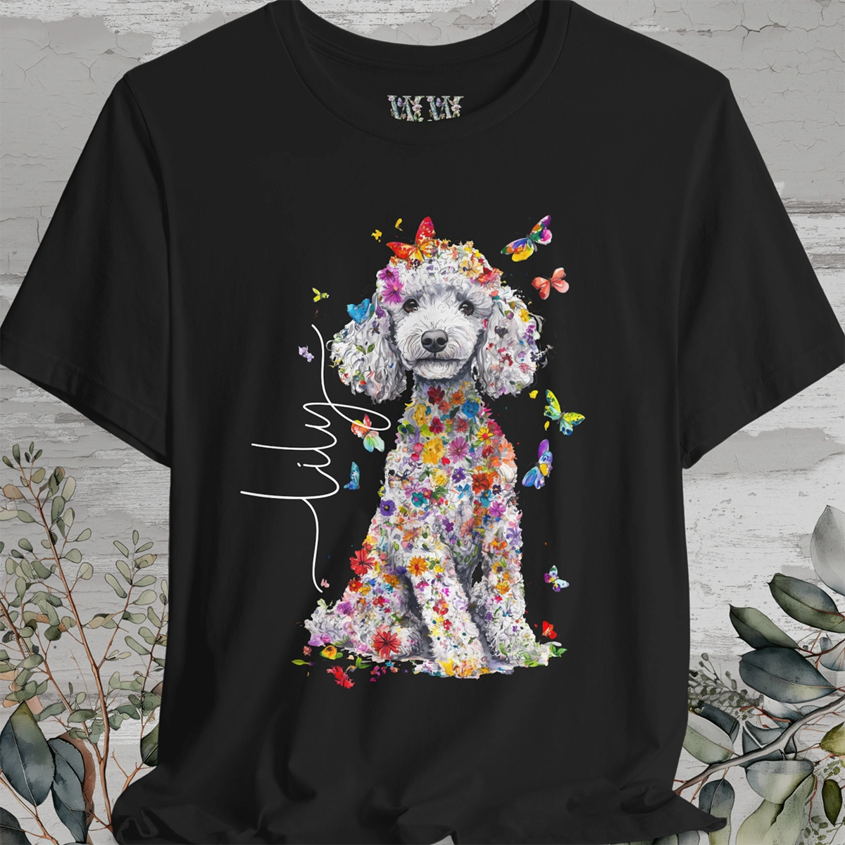 Silver Poodle Floral Personalized T shirt