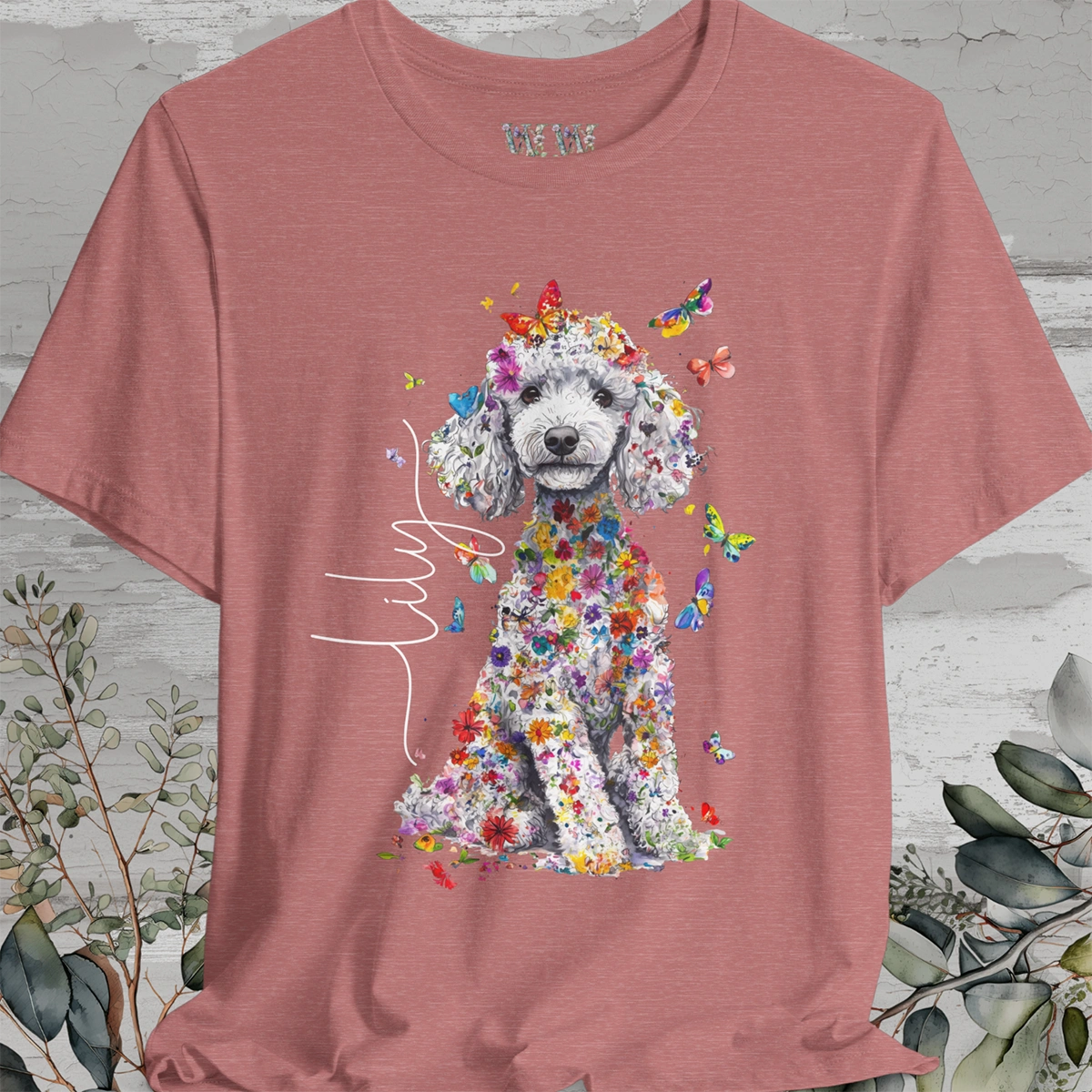 Silver Poodle Floral Personalized T shirt