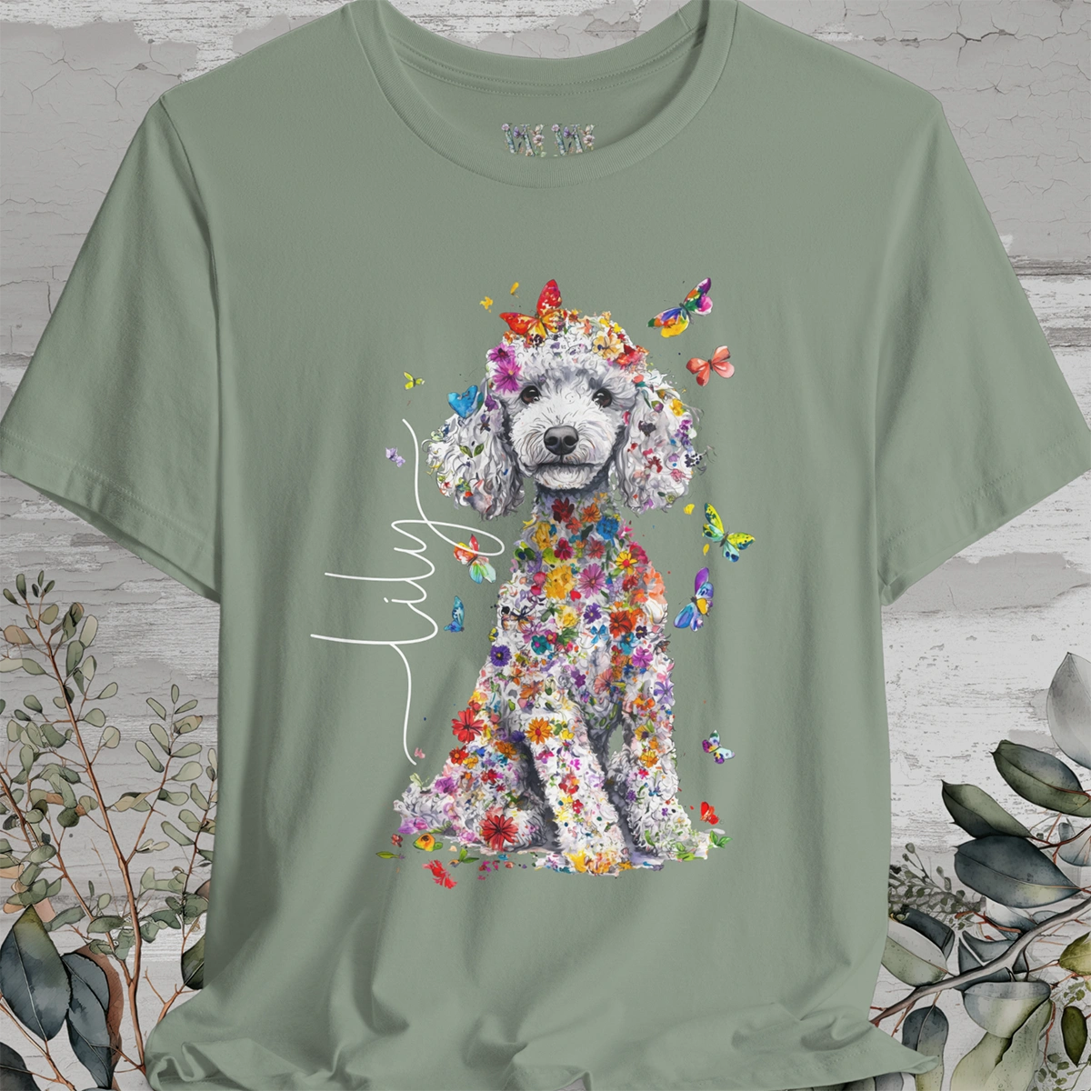 Silver Poodle Floral Personalized T shirt