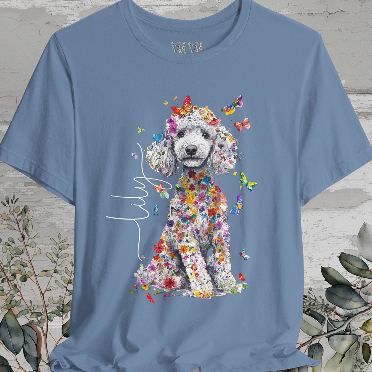 Silver Poodle Floral Personalized T shirt