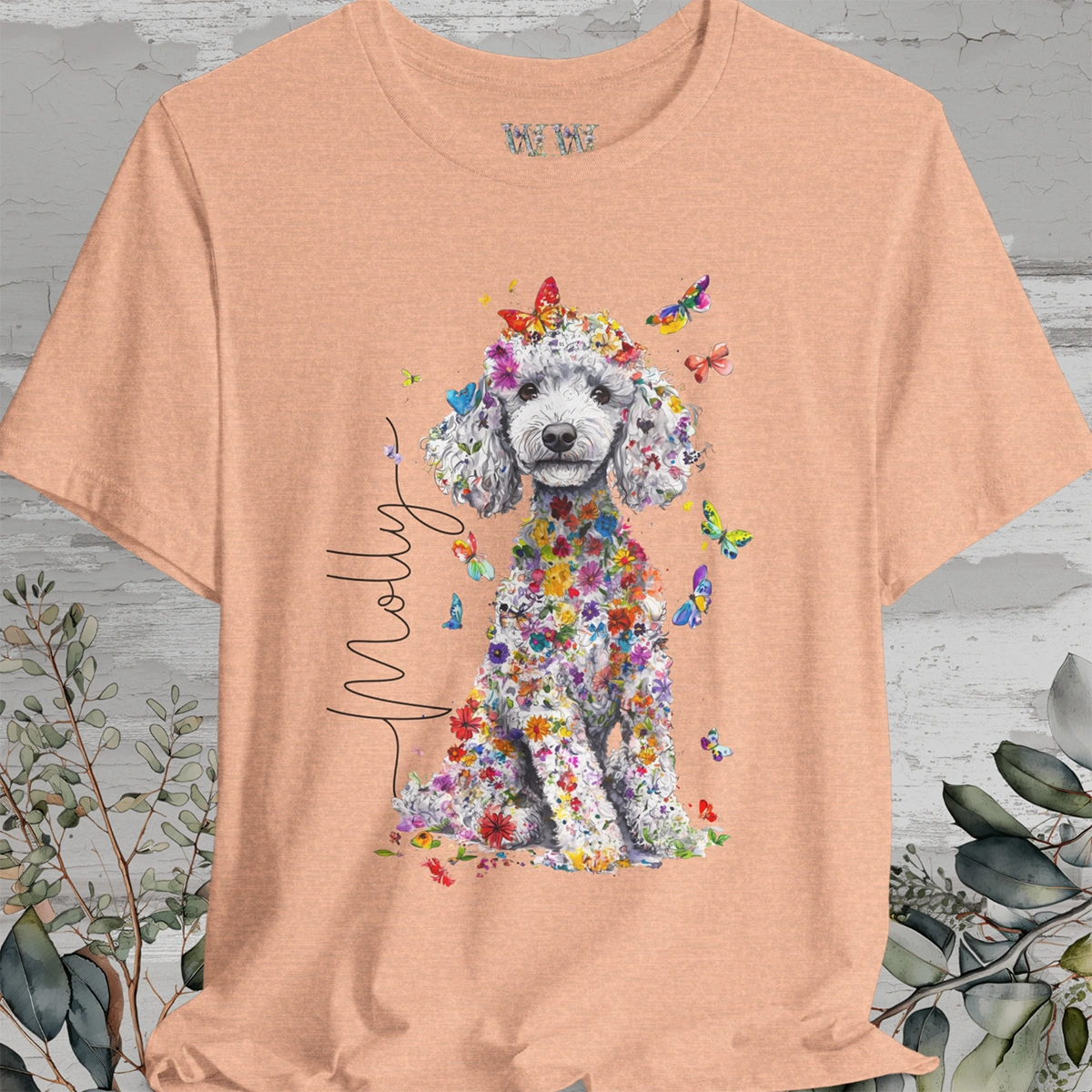 Silver Poodle Floral Personalized T shirt