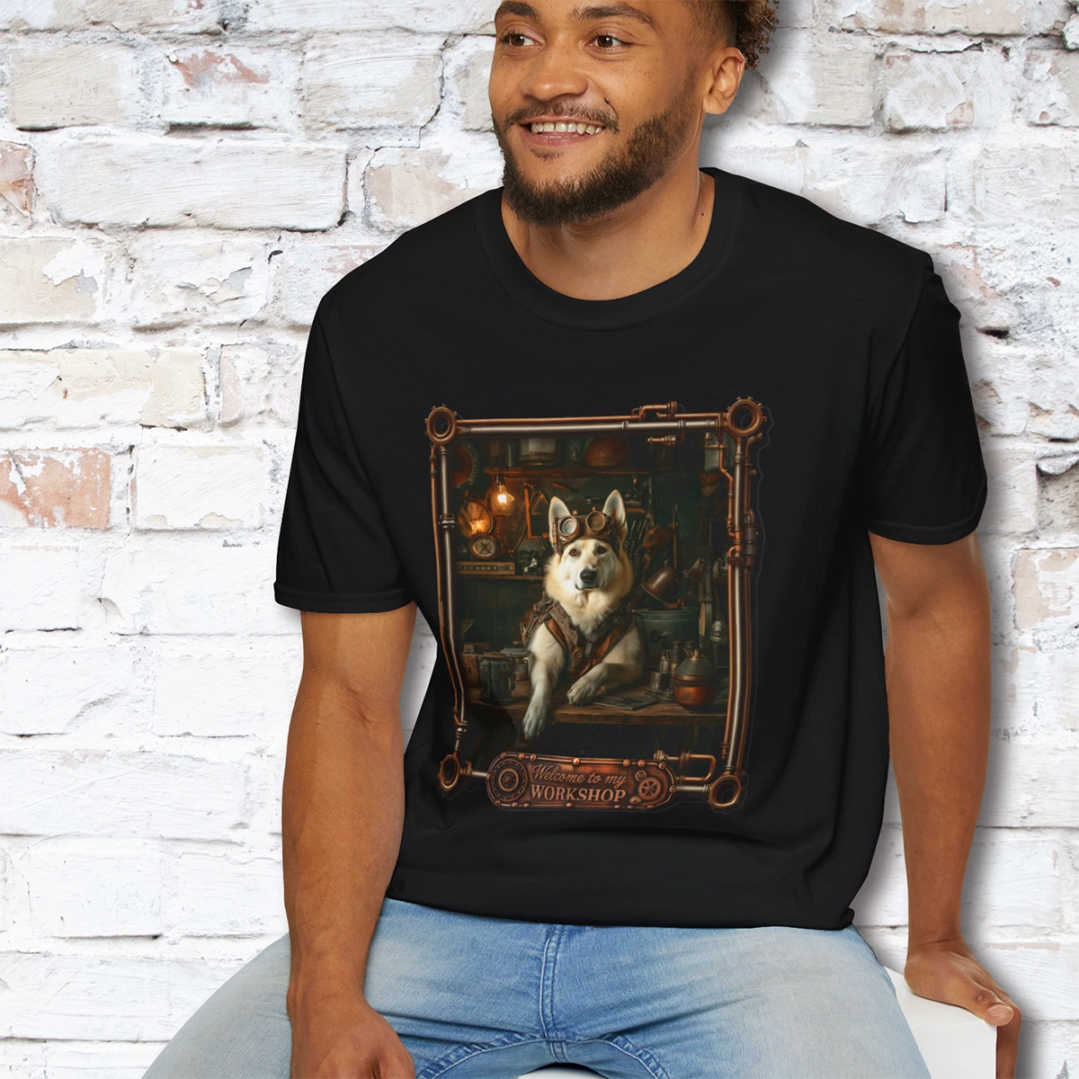 Steampunk White German Shepherd Unisex T shirt