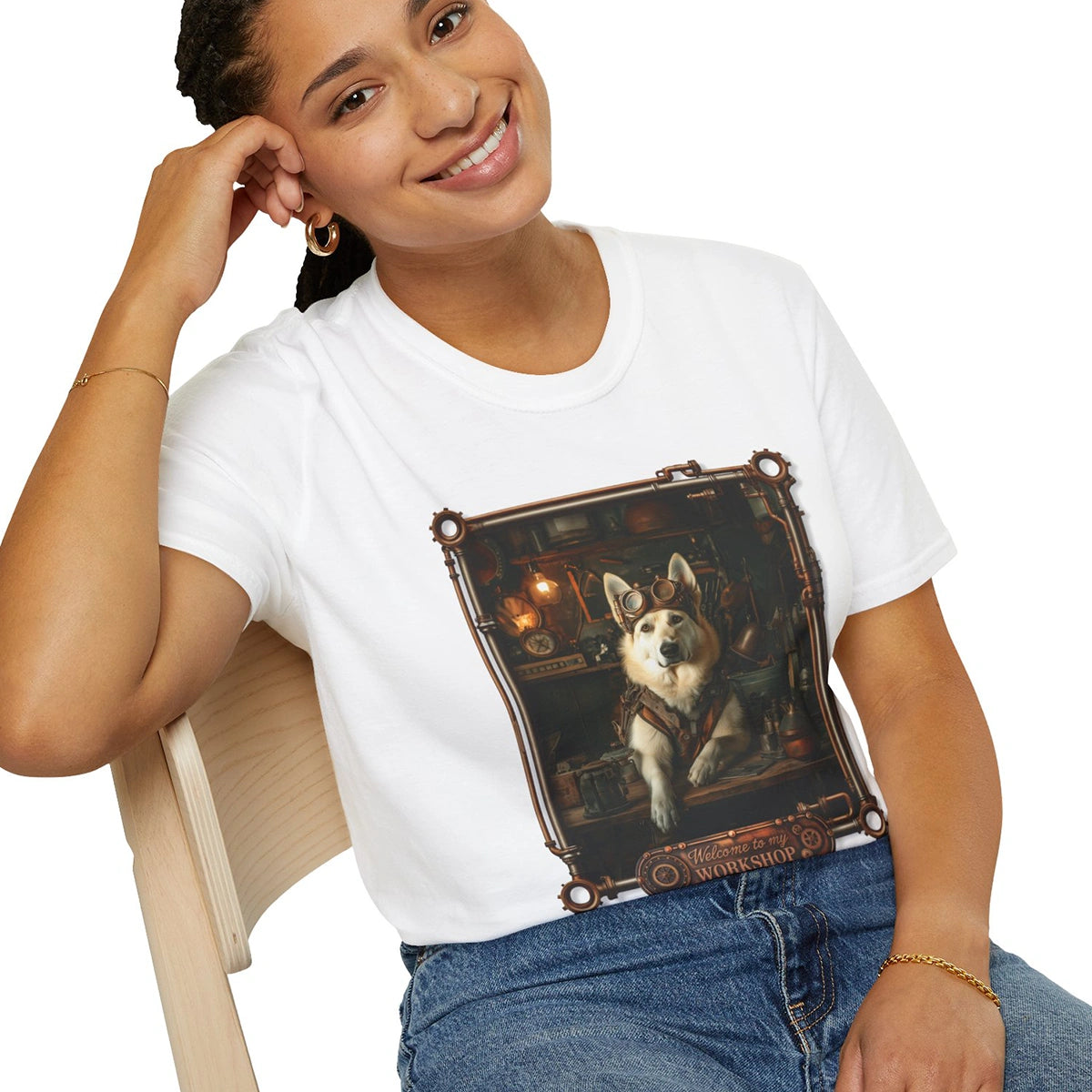 Steampunk White German Shepherd Unisex T shirt
