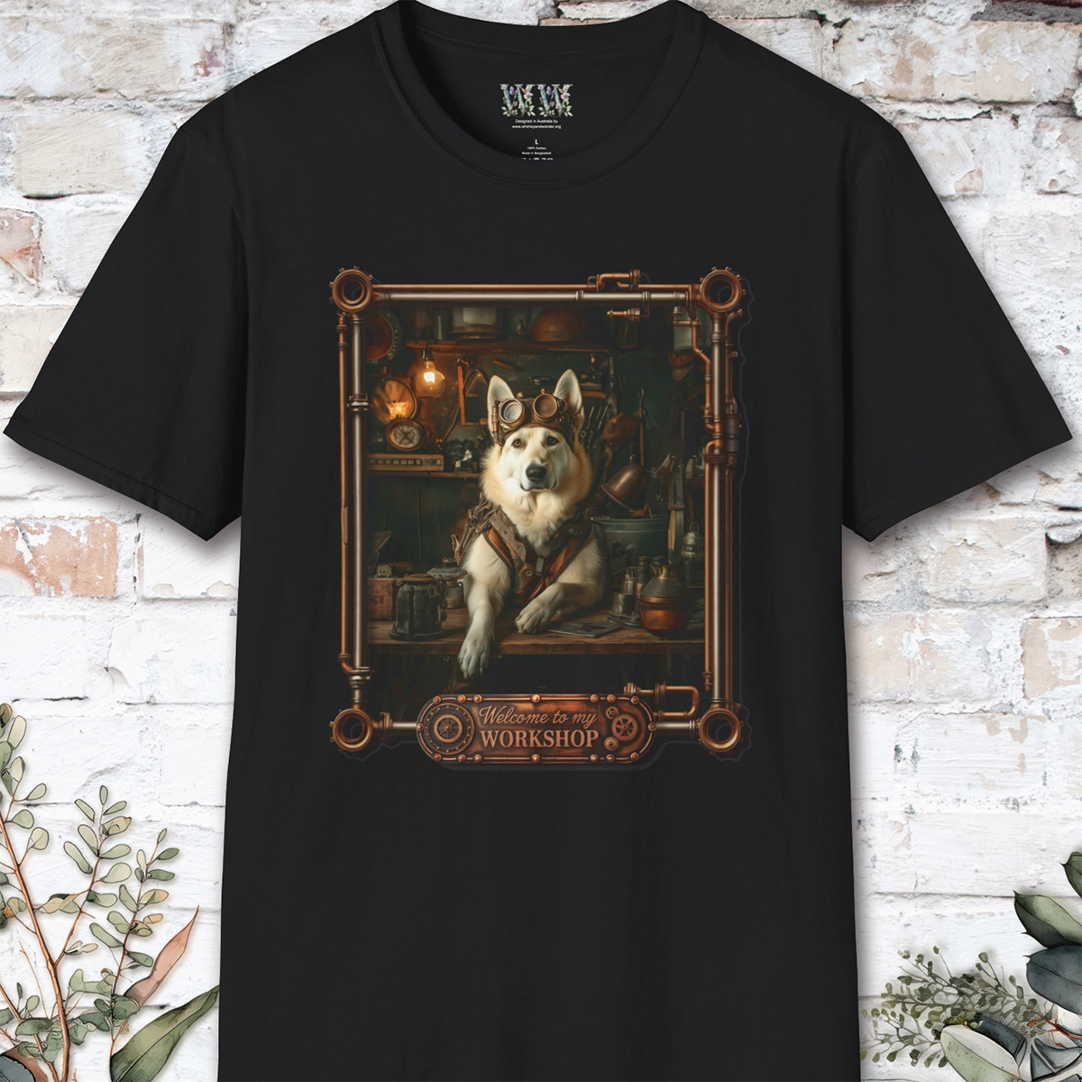 Steampunk White German Shepherd Unisex T shirt