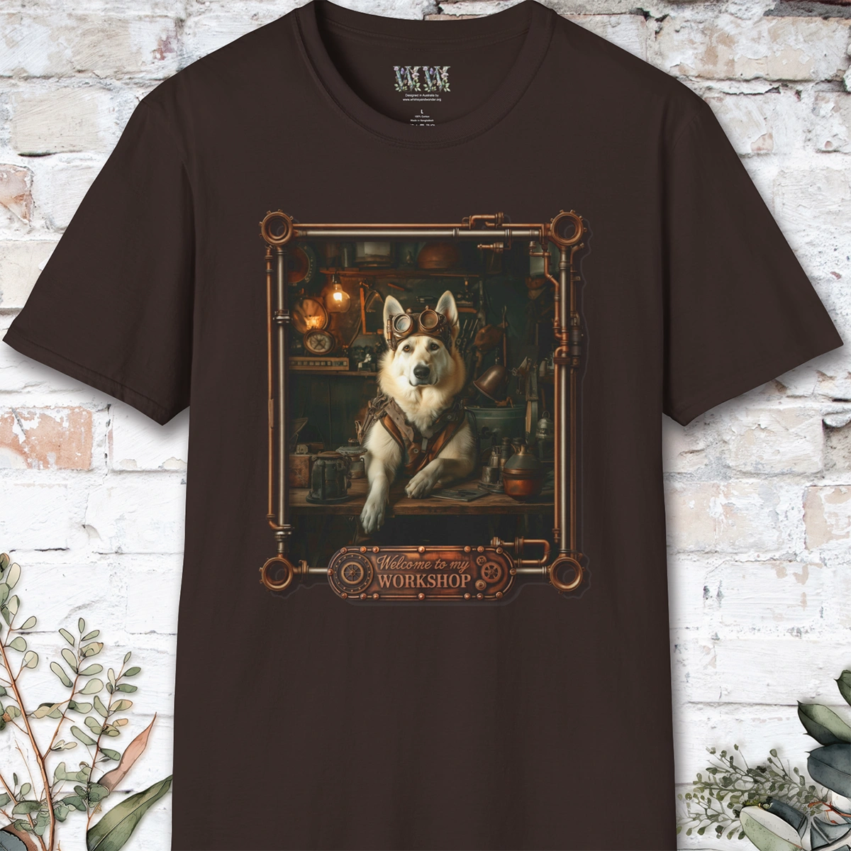 Steampunk White German Shepherd Unisex T shirt