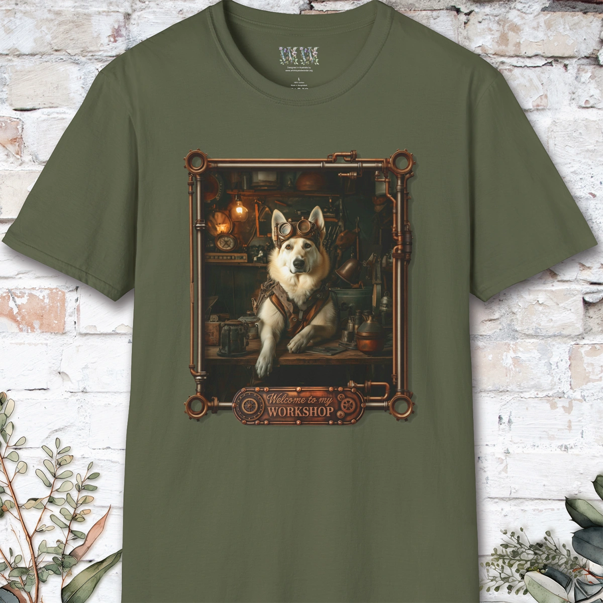 Steampunk White German Shepherd Unisex T shirt