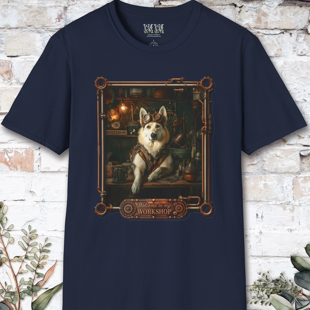 Steampunk White German Shepherd Unisex T shirt