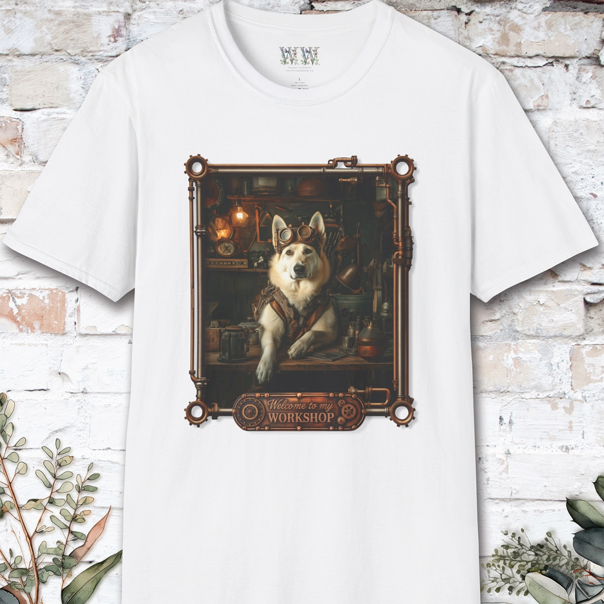 Steampunk White German Shepherd Unisex T shirt