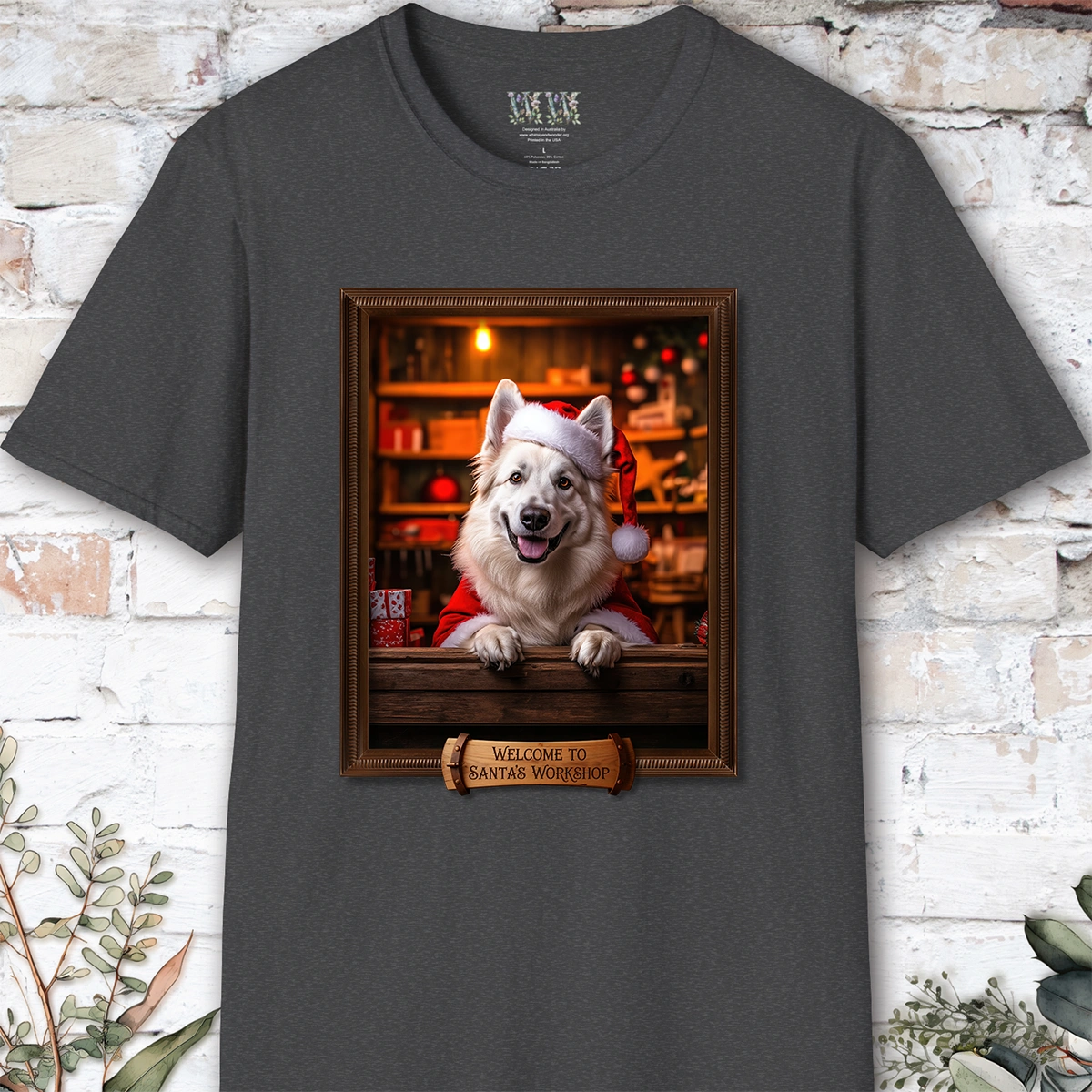 White Shepherd Santa's Workshop Unisex T shirt
